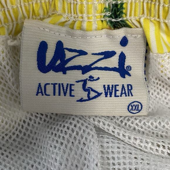 Uzzi Mens Size XXL Yellow White Striped Pineapple Swim Trunks Shorts Brief Liner - Picture 7 of 8